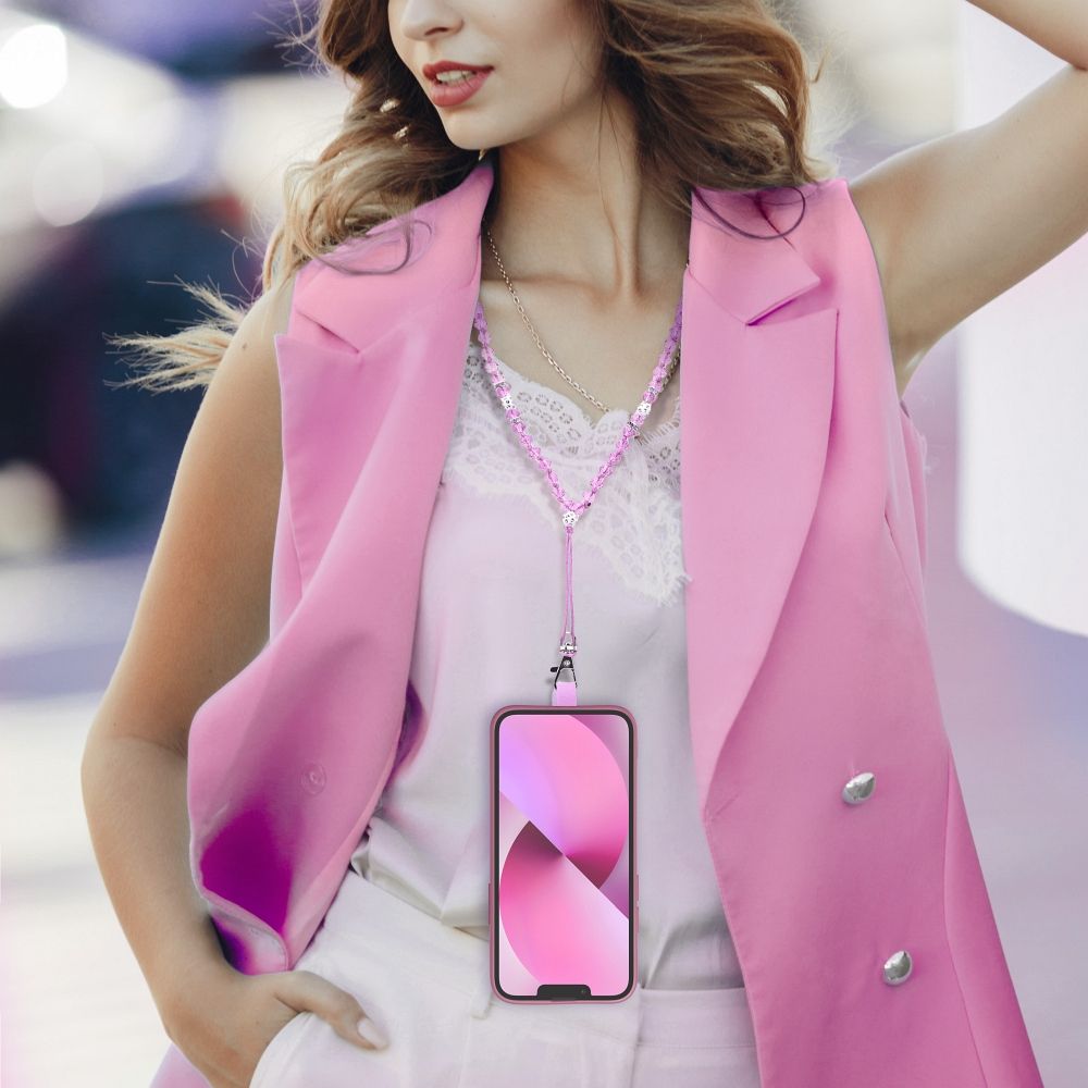 CRYSTAL DIAMOND pendant for the phone / cord length 74cm (37cm in the loop) / on neck - lite pink — attēls 3