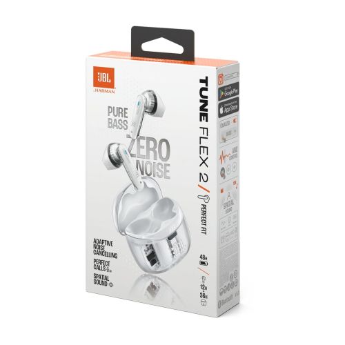 JBL Tune Flex 2 Ghost Edition, caurspīdīgi balts — bezvadu austiņas — attēls 1