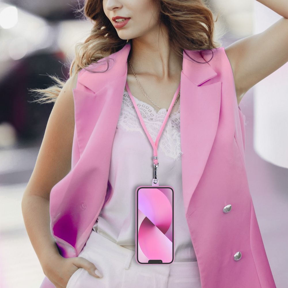 SWING (6mm) pendant for the phone with adjustable length / cord length 165cm (max 82.5cm in the loop) / on the shoulder or neck - lite pink — attēls 2