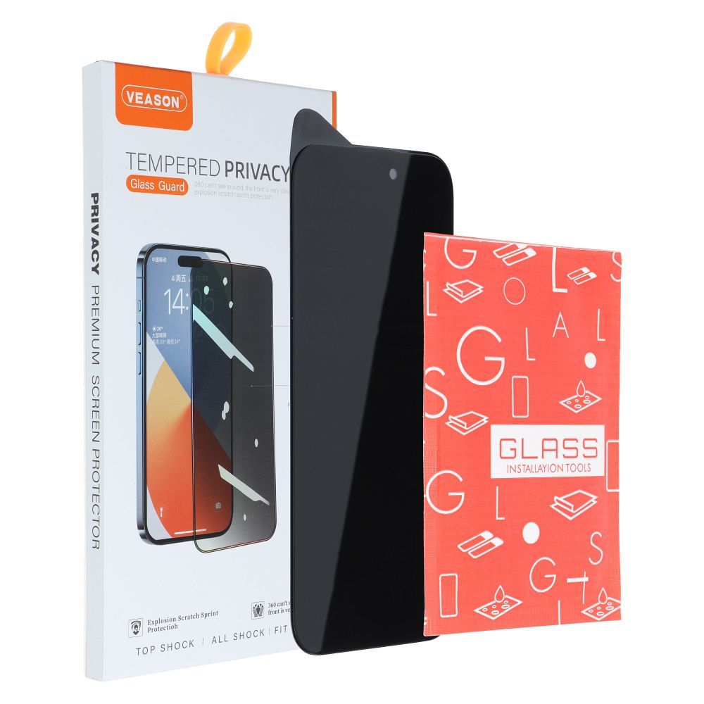 Aizsargstikls iPhone 15 Pro – 6D Pro Veason Privacy, melns — attēls 3