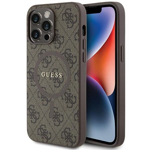 Aizsargvāciņš iPhone 15 Pro – GUESS compatible with MagSafe GUHMP15LG4GFRW (4G Ring classic logo), brūns