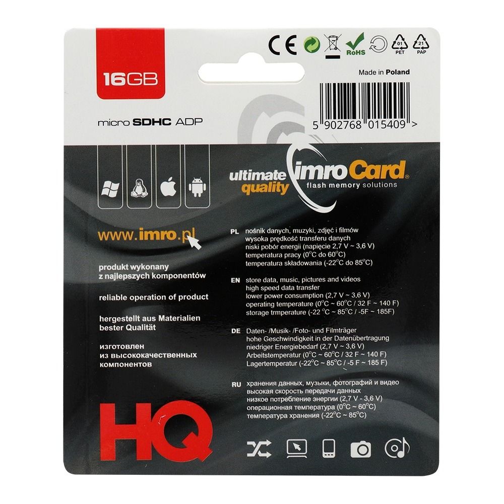 Adapteris IMRO memory card microSD 16GB with adapter SD — attēls 2