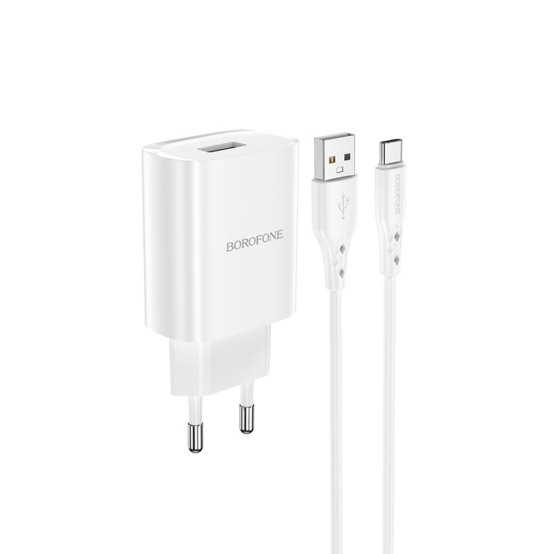 Uzlādes adapteris Borofone Wall charger BN1 Innovative - USB - 2,1A with USB to Type C white — attēls 2