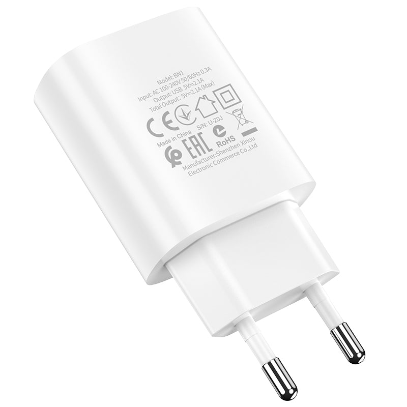 Uzlādes adapteris Borofone Wall charger BN1 Innovative - USB - 2,1A with USB to Type C white — attēls 4