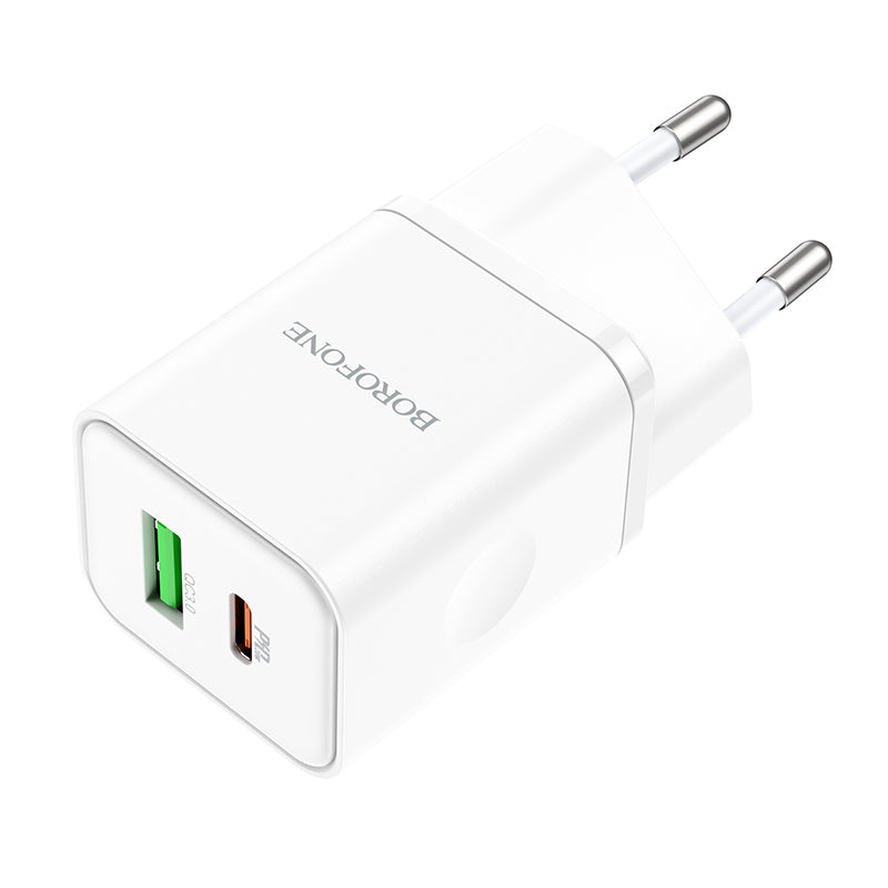 Uzlādes adapteris Borofone Wall charger BN7 - USB + Type C - QC 3.0 PD 20W white — attēls 2