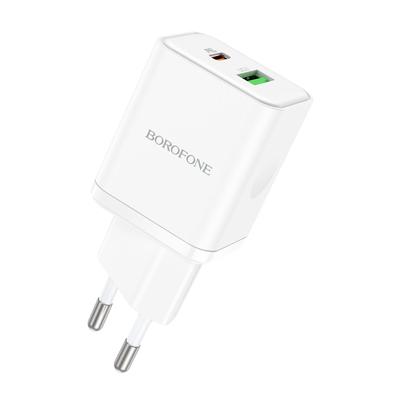 Uzlādes adapteris Borofone Wall charger BN7 - USB + Type C - QC 3.0 PD 20W white — attēls 3