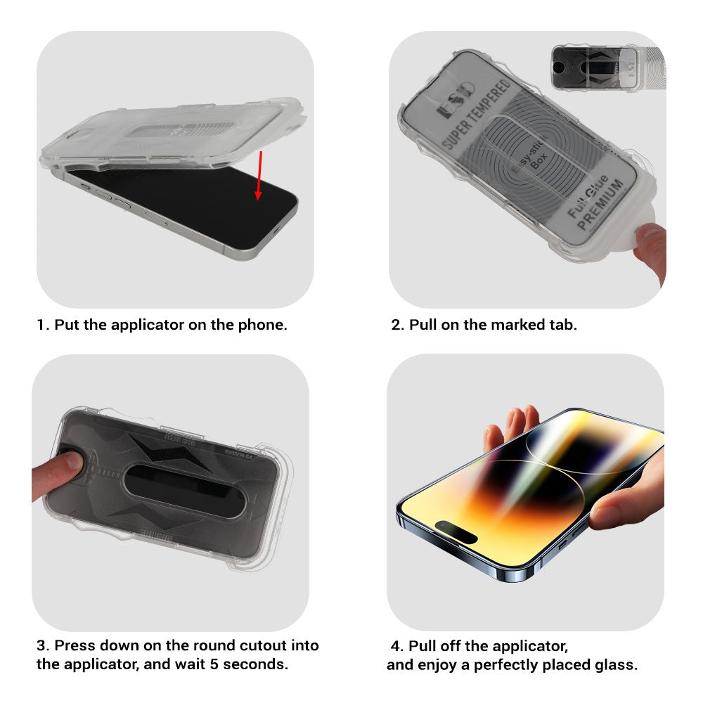 Aizsargstikls iPhone 11 – Full Glue Easy-Stick Box, melns — attēls 4