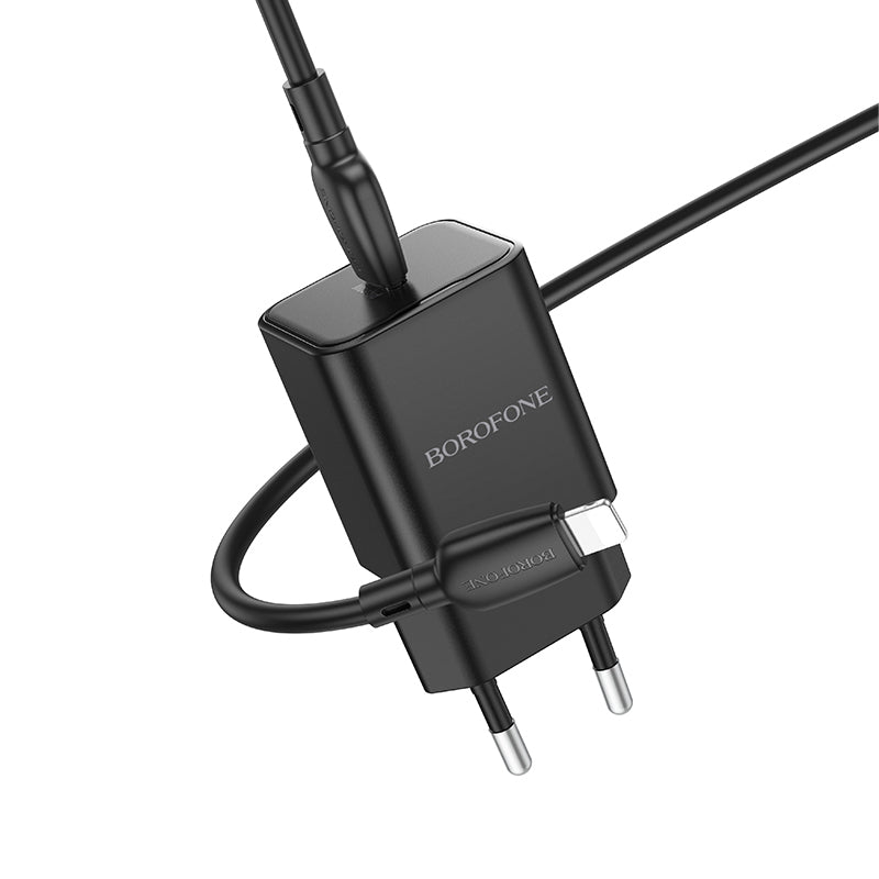 Uzlādes adapteris Borofone Wall charger BN13 Safety GaN - Type C - PD 30W with Type C to Lightning cable black — attēls 2