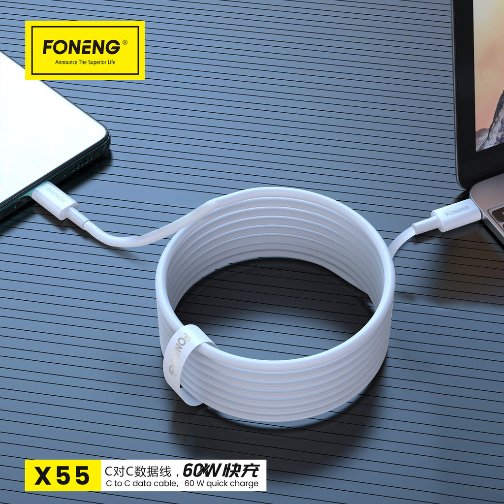 Kabelis Foneng Cable X55 - Type C to Type C - PD 60W 2 metres white — attēls 3