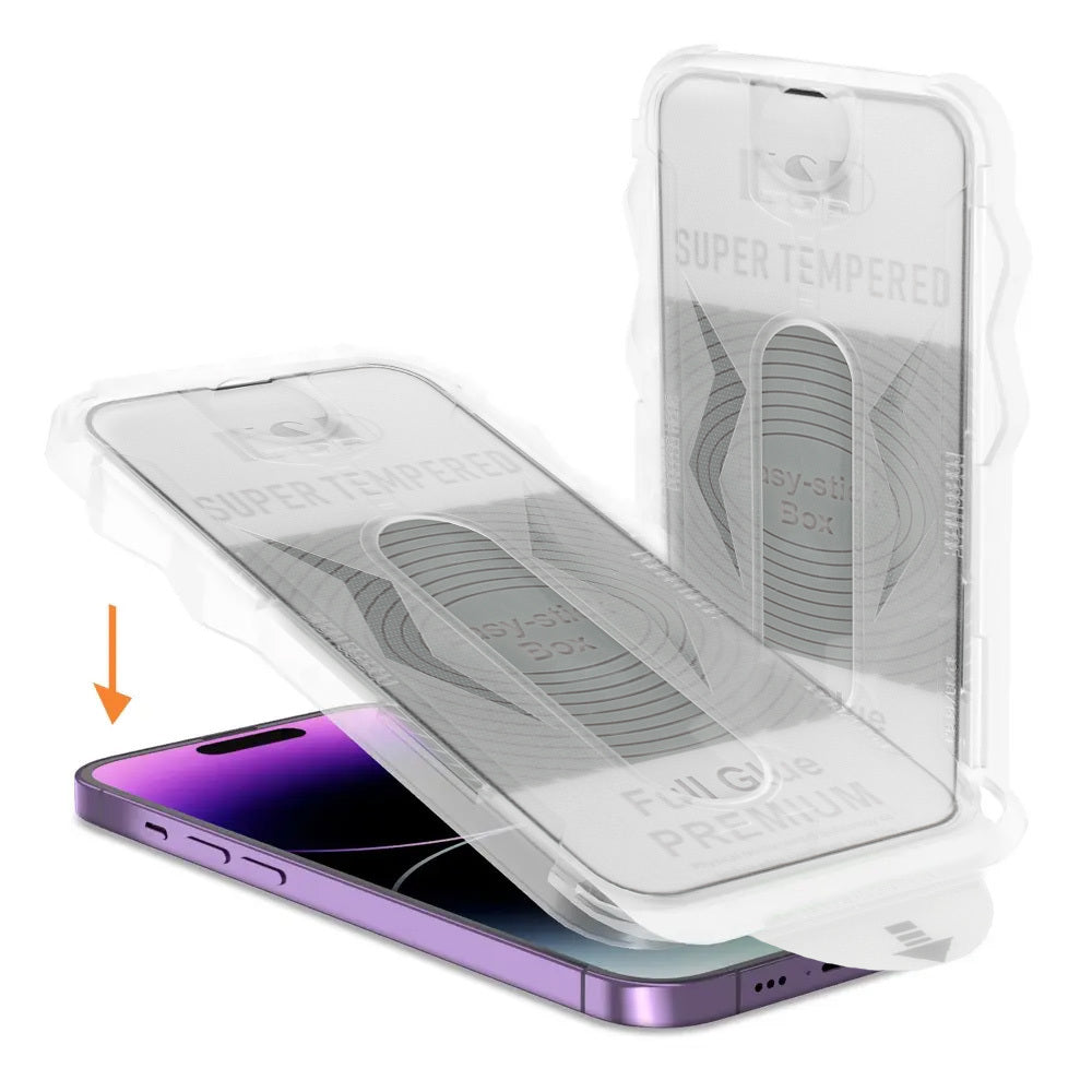 Aizsargstikls iPhone 16 PRO MAX – Full Glue Easy-Stick Box, melns — attēls 2