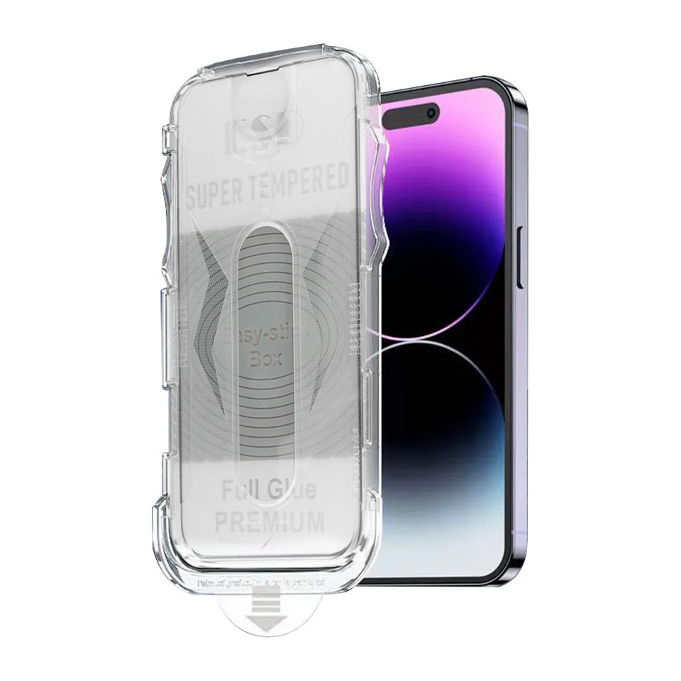 Aizsargstikls iPhone 16 PRO MAX – Full Glue Easy-Stick Box, melns — attēls 3