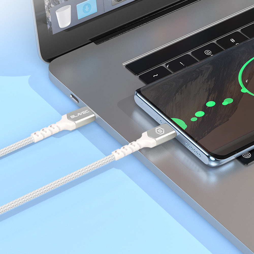 Kabelis Blavec Cable Raptor braided - USB to Type C - 3A 1 metre Apple CarPlay/Android Auto (CRA-UC3WS10) white-silver — attēls 4