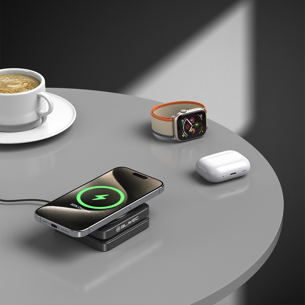 Blavec Induction charger BQI-02 Qi 15W magnetic Magsafe 3 in 1 Apple/Samsung Watch (BQI02-QIMB) black — attēls 4