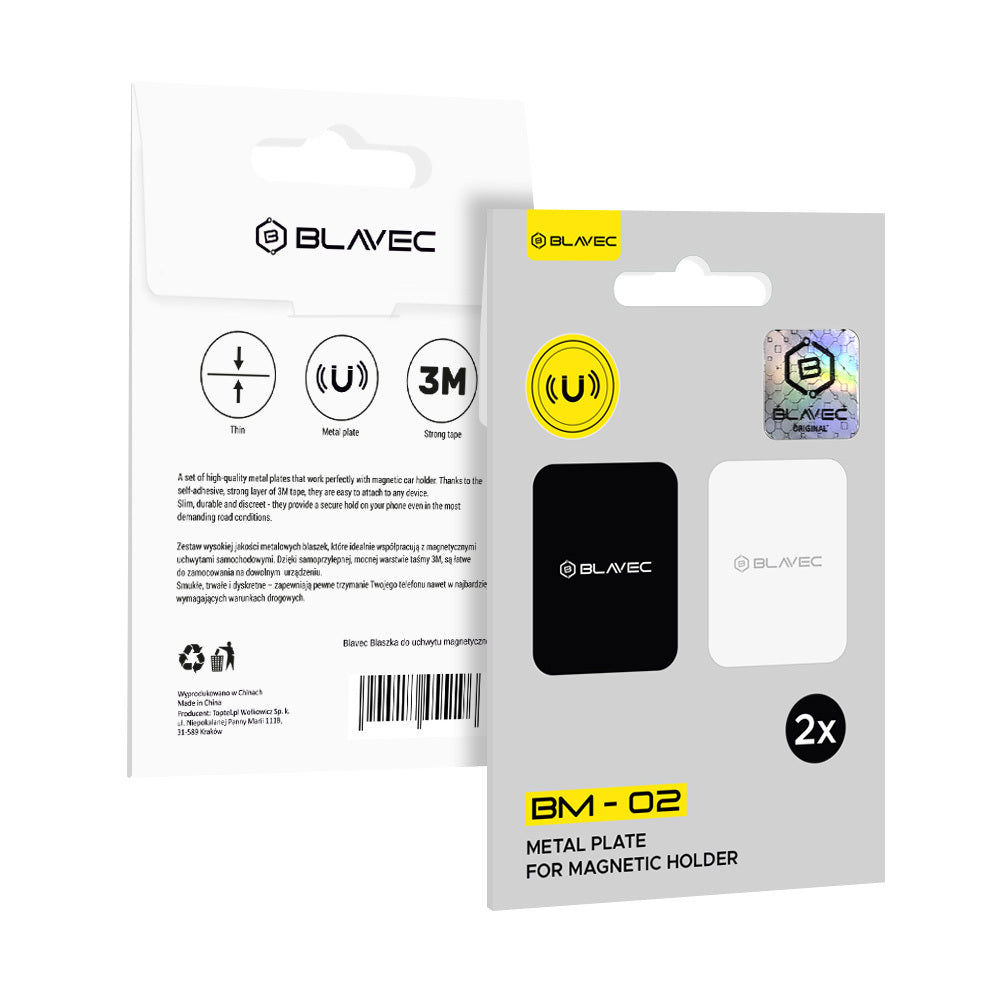 Blavec Metal plate for magnetic holder BM-02 set of 2 pieces rectangle (40x58mm) black and silver — attēls 4