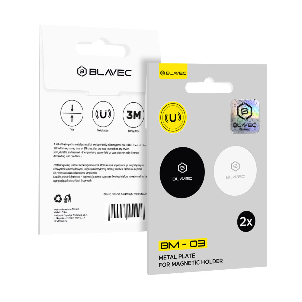 Blavec Metal plate for magnetic holder BM-03 set of 2 pieces round (40mm) black and silver — attēls 4