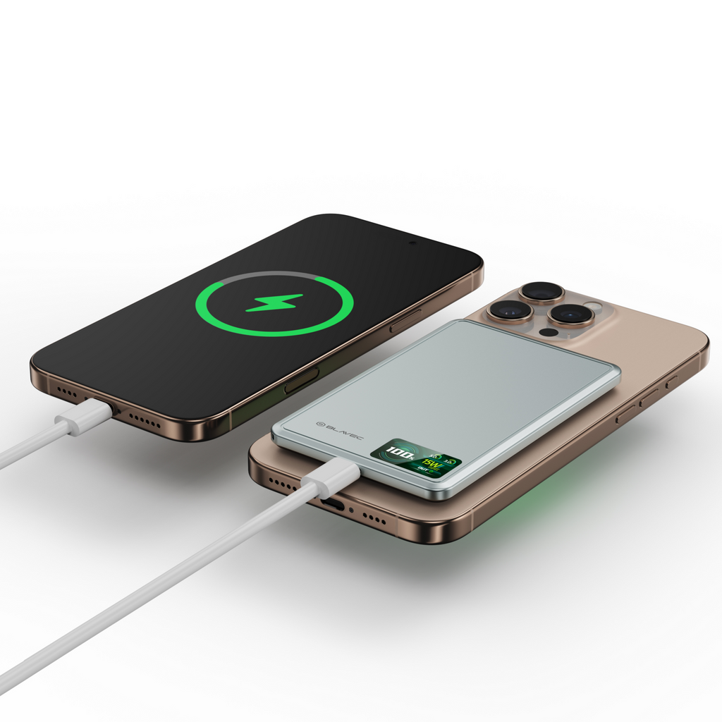 Ārējais akumulators Blavec BJ-03 5000 mAh, 22,5 W, MagSafe 3-in-1, pelēks alumīnijs