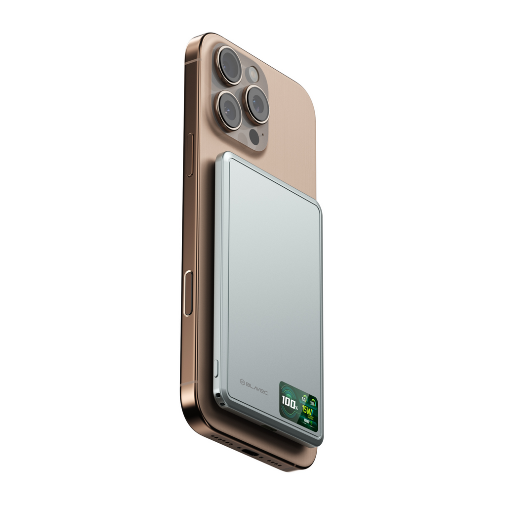 Ārējais akumulators Blavec BJ-03 5000 mAh, 22,5 W, MagSafe 3-in-1, pelēks alumīnijs