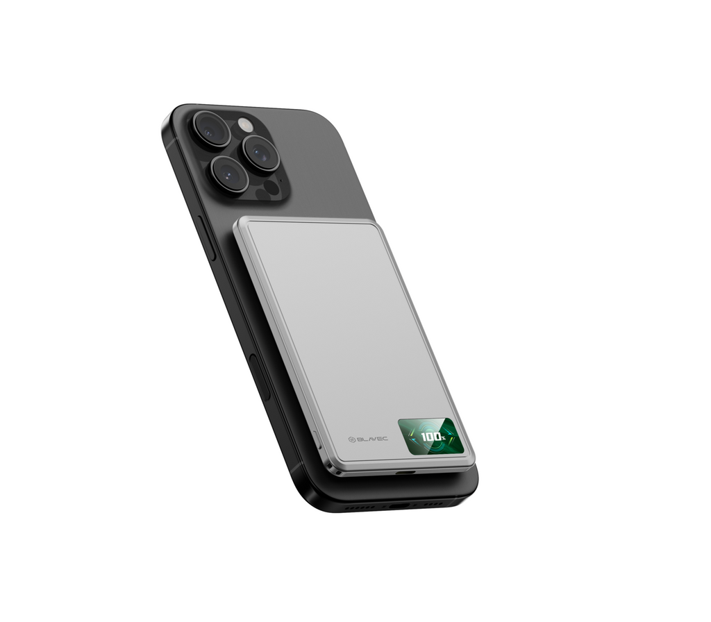 Ārējais akumulators Blavec BJ-03 5000 mAh, 22,5 W, MagSafe 3-in-1, pelēks alumīnijs