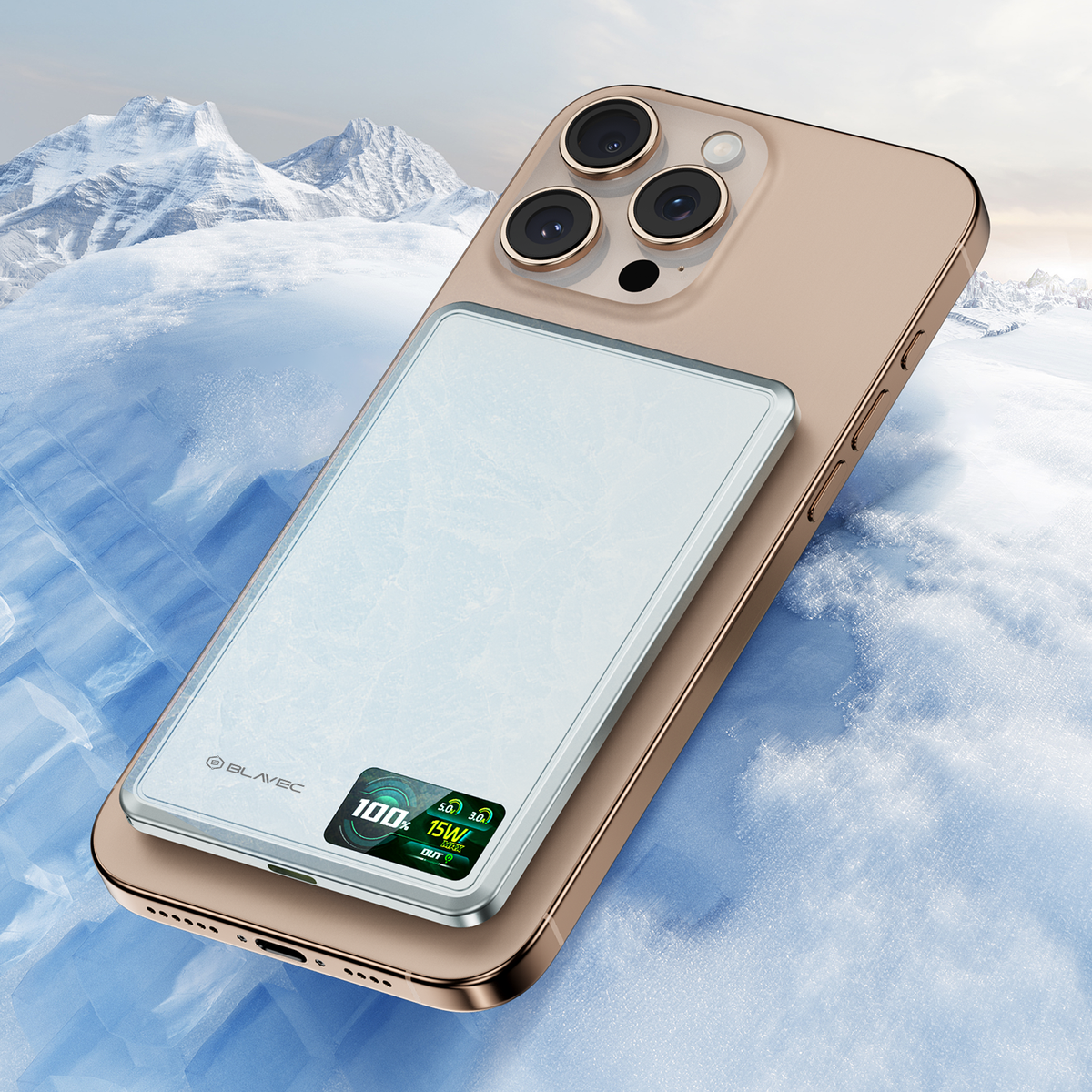 Ārējais akumulators Blavec BJ-03 5000 mAh, 22,5 W, MagSafe 3-in-1, pelēks alumīnijs