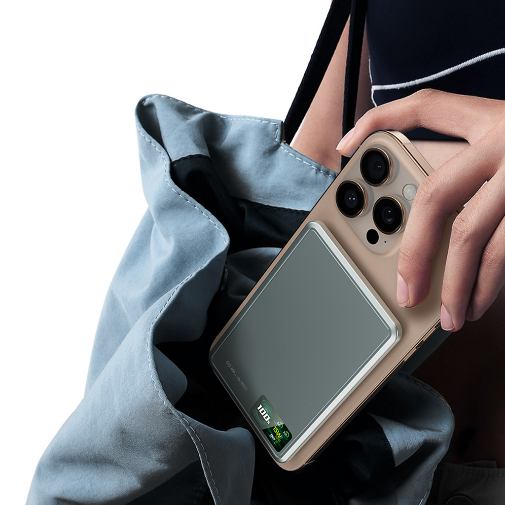 Ārējais akumulators Blavec BJ-03 5000 mAh, 22,5 W, MagSafe 3-in-1, pelēks alumīnijs