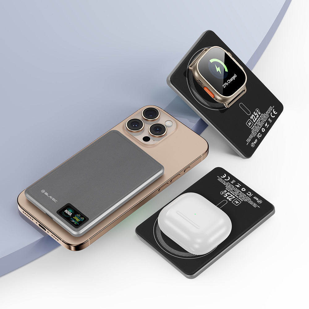 Ārējais akumulators Blavec BJ-03 5000 mAh, 22,5 W, MagSafe 3-in-1, pelēks alumīnijs
