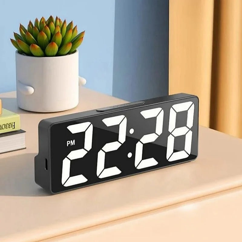 Digitāls LED modinātājpulkstenis ar termometru, melns