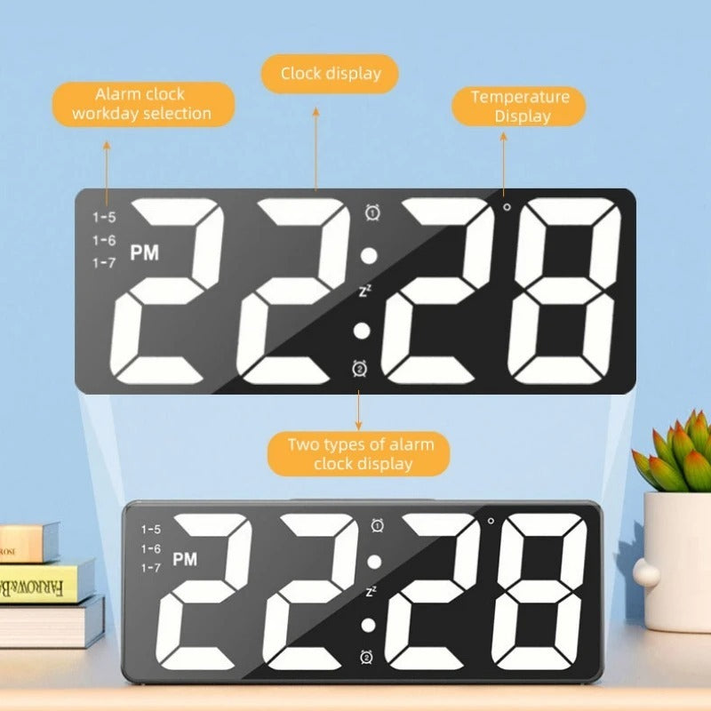 Digitāls LED modinātājpulkstenis ar termometru, melns