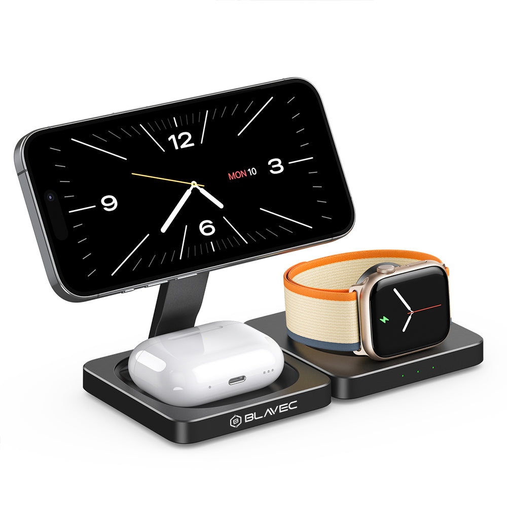 Blavec Induction charger BQI-02 Qi 15W magnetic Magsafe 3 in 1 Apple/Samsung Watch (BQI02-QIMB) black — attēls 2