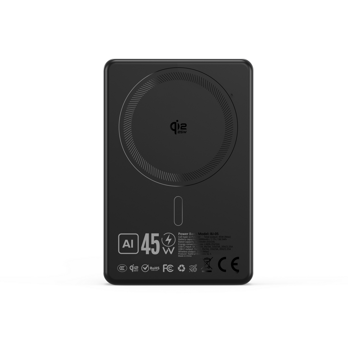 Ārējais akumulators Blavec BJ-05 10000 mAh, Qi2.2 25 W / PD 45 W, MagSafe, melns alumīnijs
