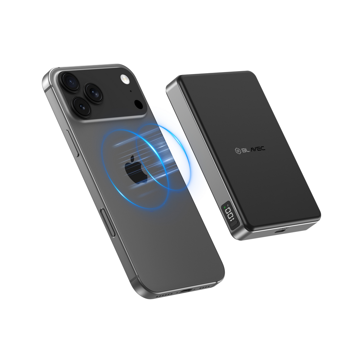 Ārējais akumulators Blavec BJ-05 10000 mAh, Qi2.2 25 W / PD 45 W, MagSafe, melns alumīnijs
