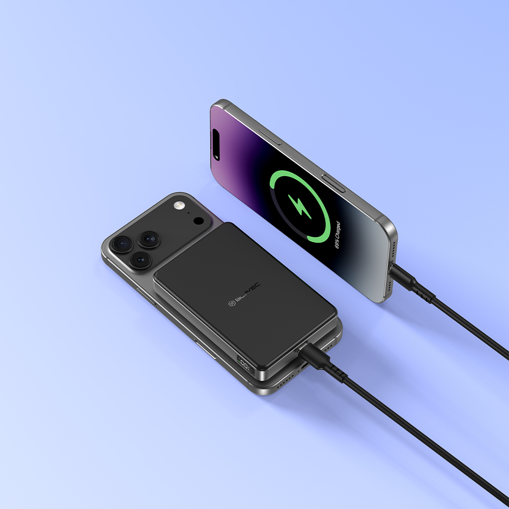 Ārējais akumulators Blavec BJ-05 10000 mAh, Qi2.2 25 W / PD 45 W, MagSafe, melns alumīnijs