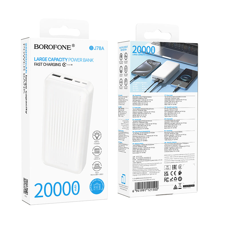 Ārējais akumulators Borofone Power Bank 20000mAh BJ78A Clever - 2xUSB - white — attēls 4