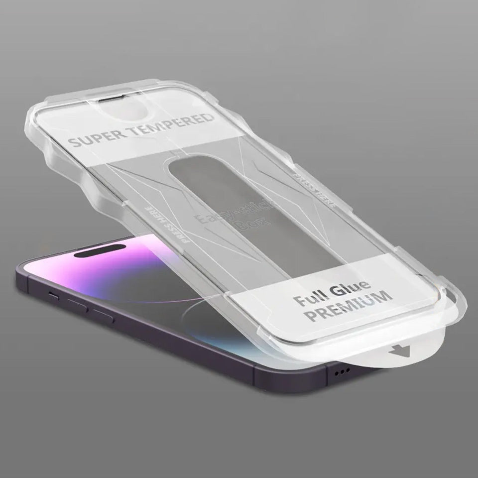 Aizsargstikls iPhone 17 PRO MAX – Full Glue Easy-Stick Box, melns — attēls 4