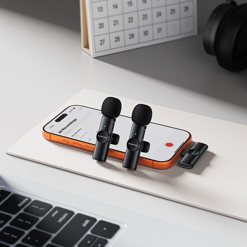 Borofone BFK16A Winner bezvadu piespraužamo mikrofonu komplekts, USB-C, 2 gab., melns