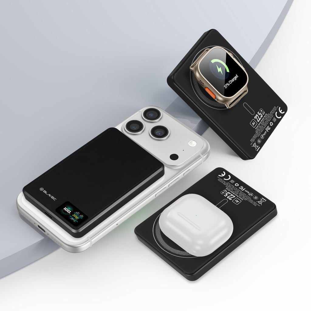 Ārējais akumulators Blavec Power Bank 10000mAh BJ-03 Slim 13,5mm - Type C - 22,5W magnetic Magsafe 3 in 1 (PBBJ03-MC10B) black aluminum — attēls 4