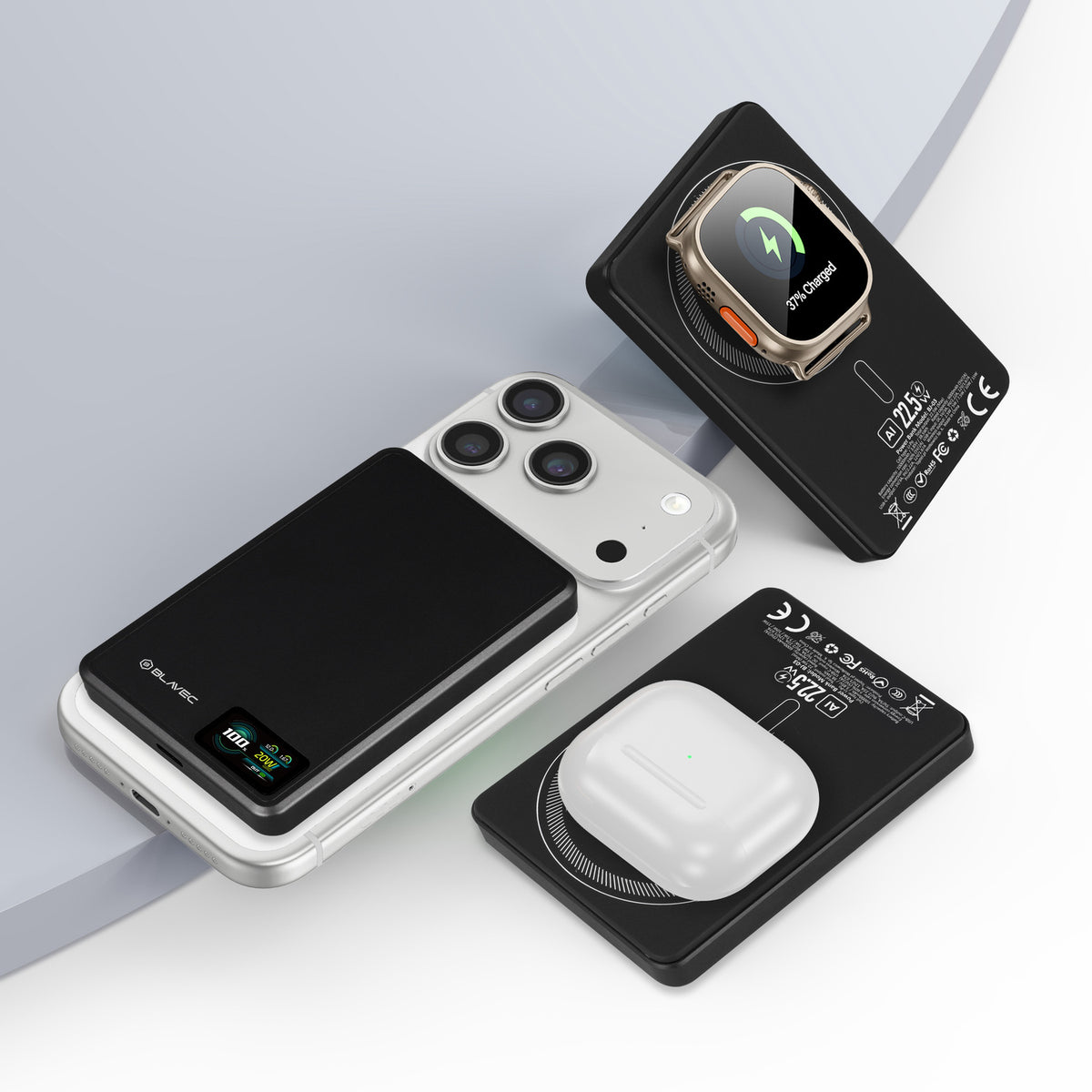 Ārējais akumulators Blavec Power Bank 10000mAh BJ-03 Slim 13,5mm - Type C - 22,5W magnetic Magsafe 3 in 1 (PBBJ03-MC10B) black aluminum — attēls 4
