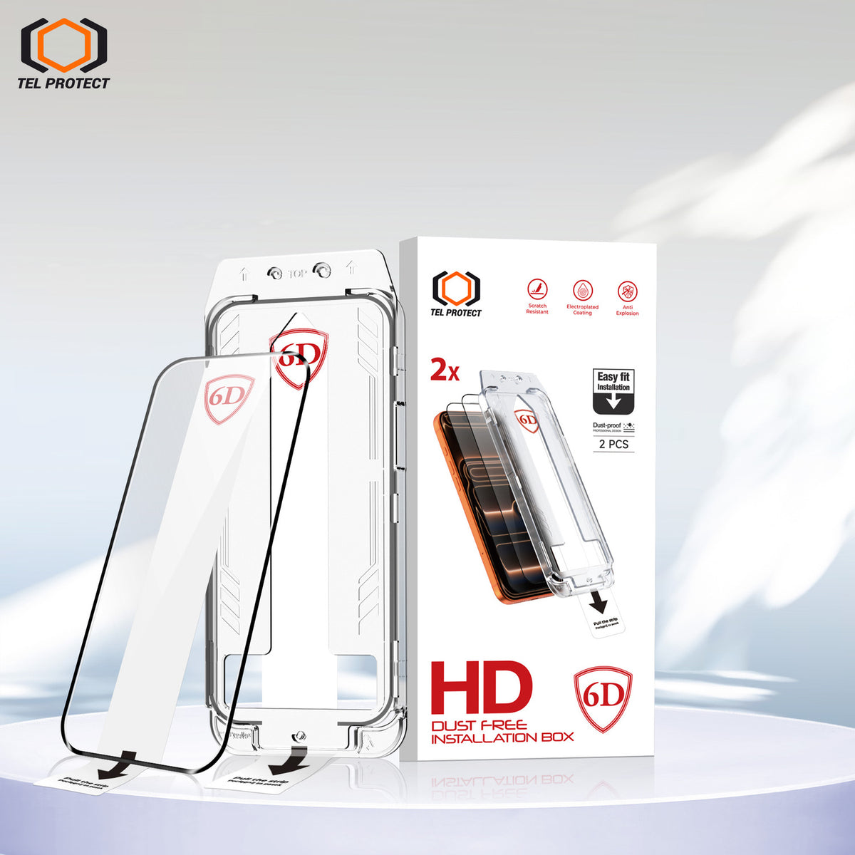 Tel Protect Dust-Free Easy Fit Full Glue 6D aizsargstikls iPhone 17 Pro/18 Pro, melns, 2 gab.