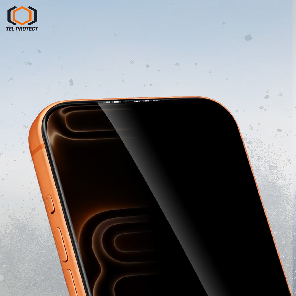 Tel Protect Dust-Free Easy Fit Privacy Full Glue 6D aizsargstikls iPhone 13/13 Pro/16E/17E, melns, 2 gab.