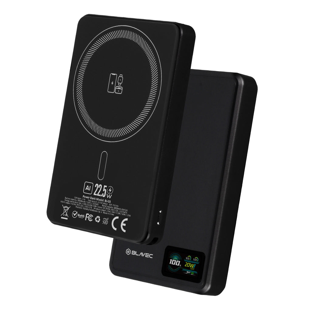 Ārējais akumulators Blavec Power Bank 10000mAh BJ-03 Slim 13,5mm - Type C - 22,5W magnetic Magsafe 3 in 1 (PBBJ03-MC10B) black aluminum — attēls 2