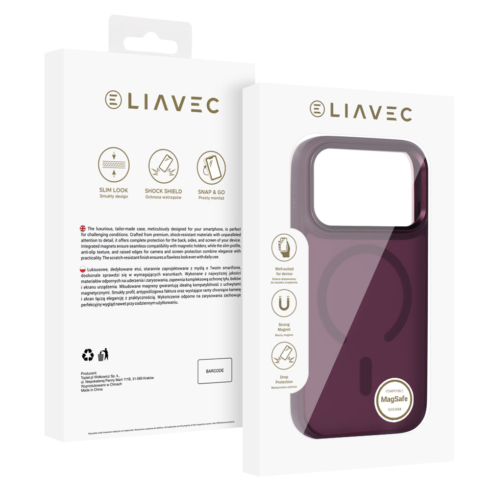 Aizsargvāciņš iPhone 17 Pro/18 Pro – Liavec Cloudy ar metāla kameras rāmi, bordo