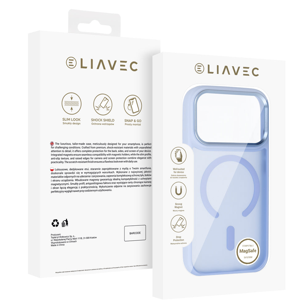 Aizsargvāciņš iPhone 17 Pro Max/18 Pro Max – Liavec Cloudy ar metāla kameras rāmi, gaiši zils