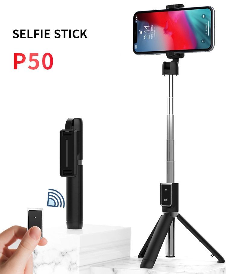Selfie Stick MINI - with detachable bluetooth remote control and tripod - P50 WHITE — attēls 4