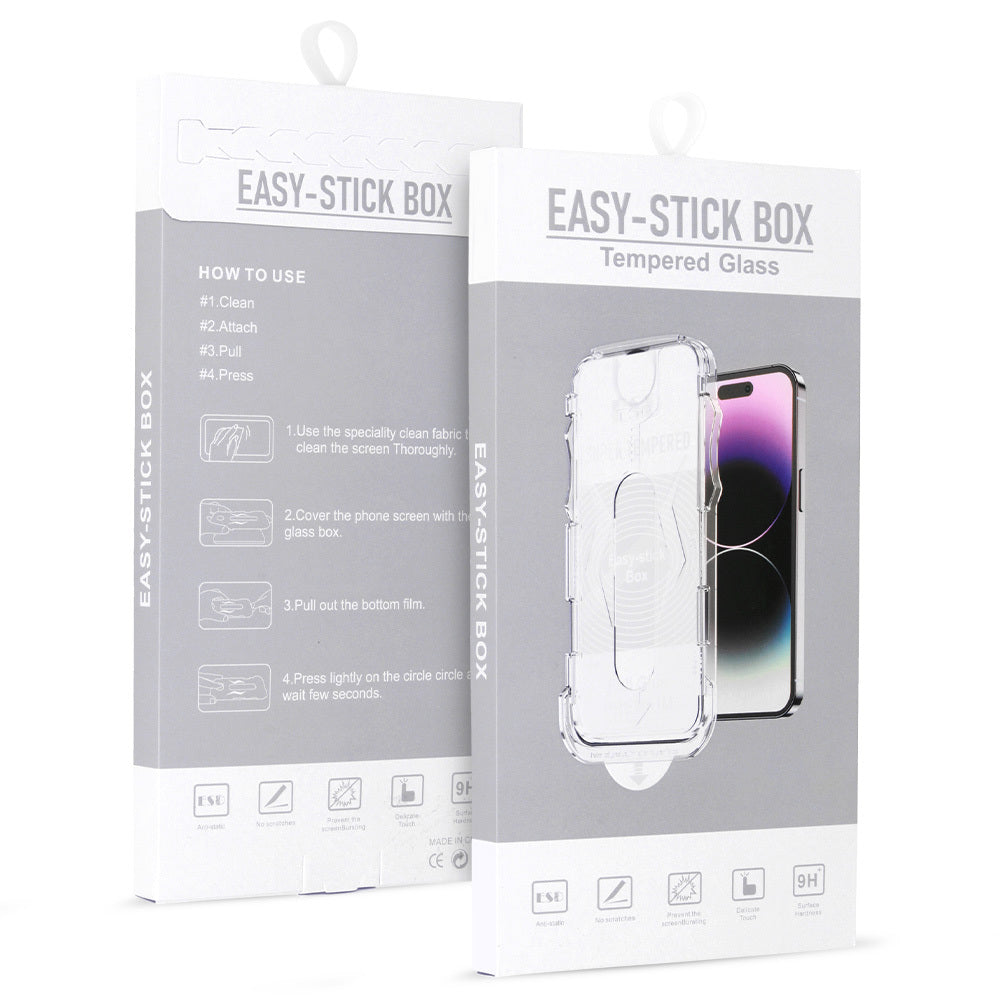 Aizsargstikls iPhone 17 PRO – Full Glue Easy-Stick Box, melns