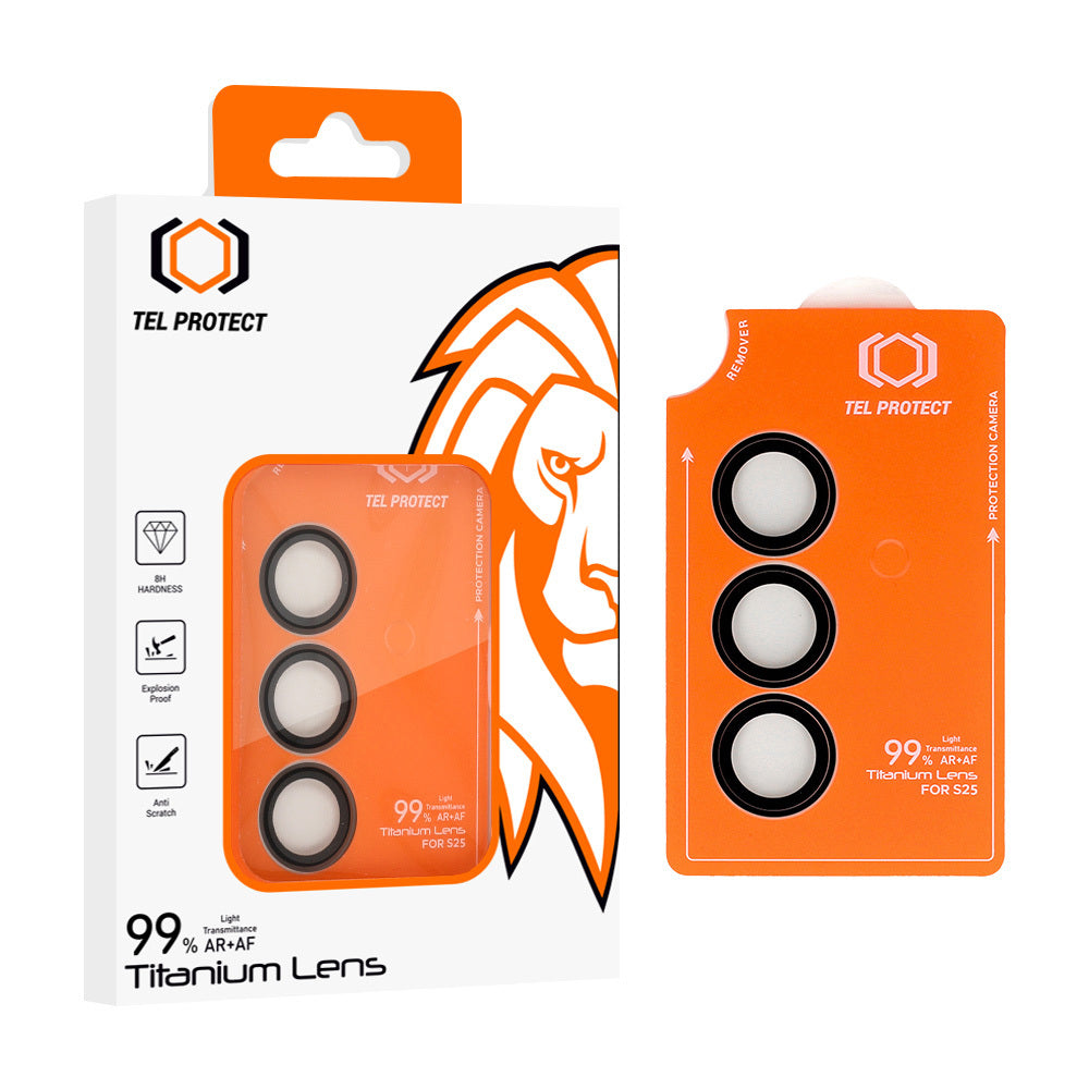 Kameras aizsargstikls Samsung Galaxy S26 Plus – Tel Protect Titanium Lens 99% AR on camera (lens 3 pcs), melns