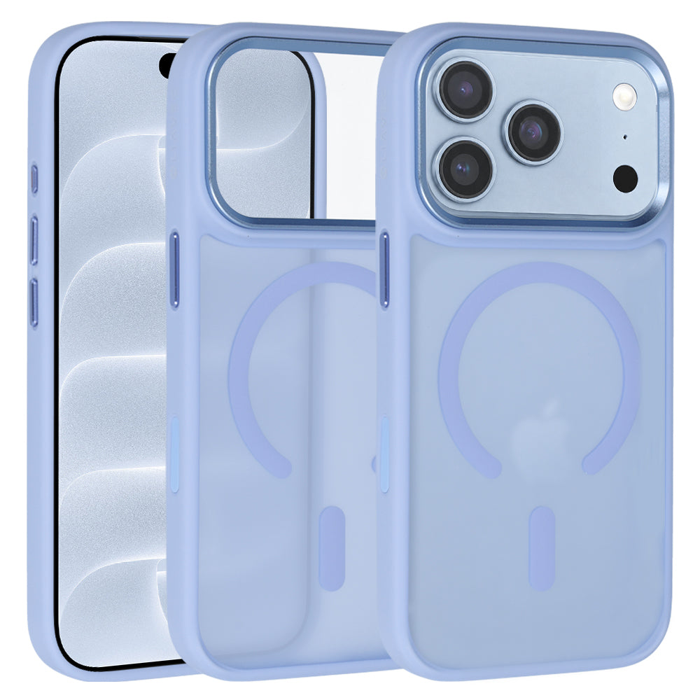 Aizsargvāciņš iPhone 17 Pro/18 Pro – Liavec Cloudy ar metāla kameras rāmi, gaiši zils