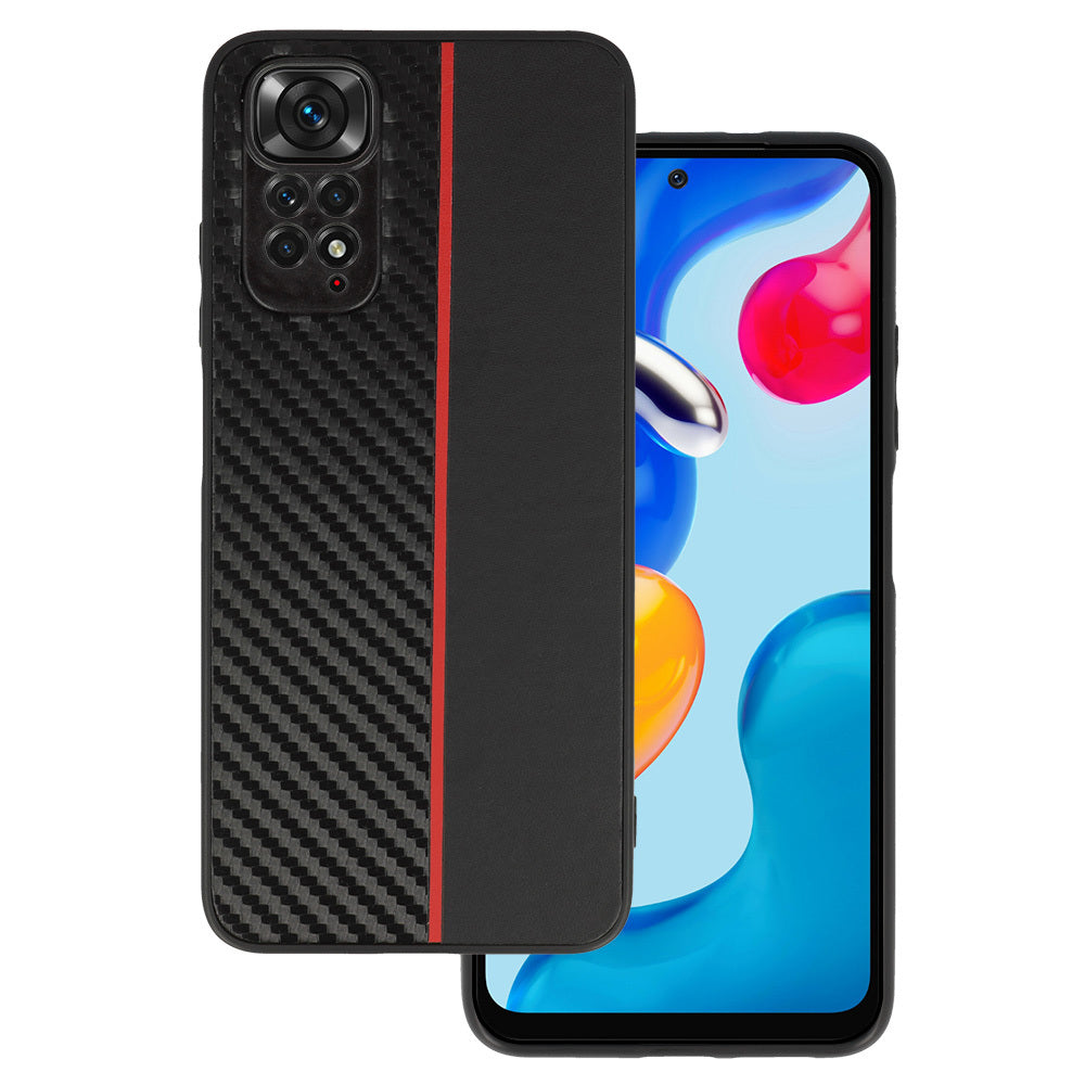 Aizsargvāciņš Xiaomi Redmi Note 11 Pro/Note 11 Pro 5G Black with red stripe – Tel Protect CARBON