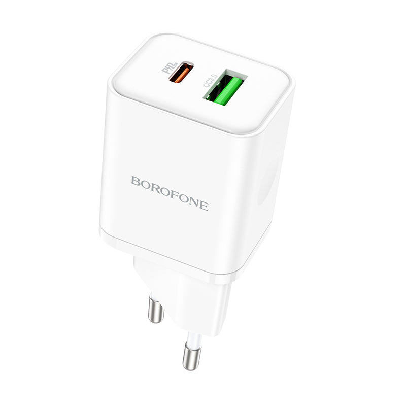 Uzlādes adapteris Borofone Wall charger BN7 - USB + Type C - QC 3.0 PD 20W white