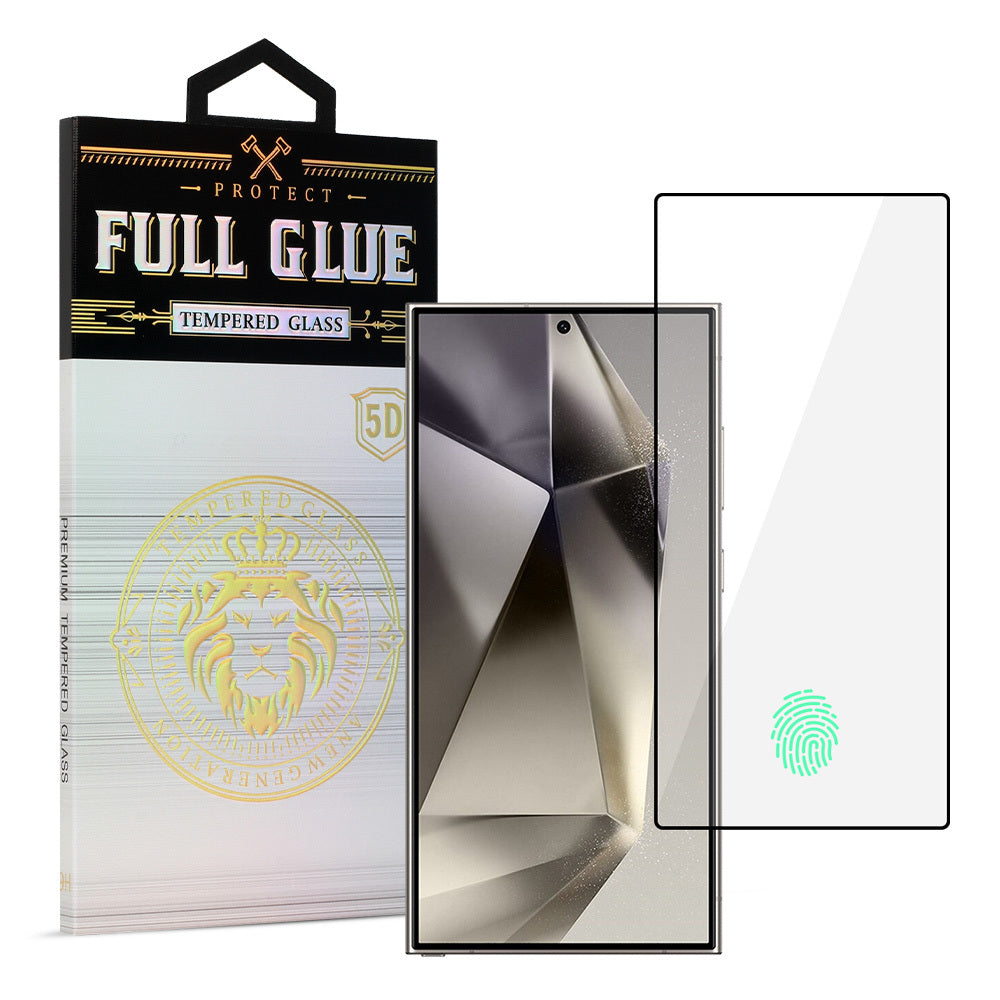 Aizsargstikls Samsung GALAXY S24 ULTRA – HARD Full Glue 5D (with fingerprint unlock), melns