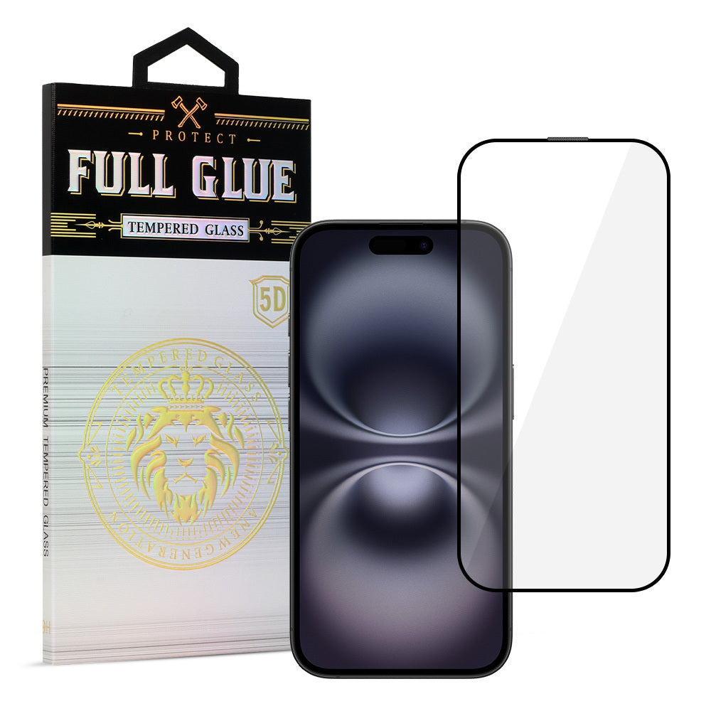 Aizsargstikls iPhone 16 PLUS – HARD Full Glue 5D, melns