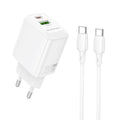 Uzlādes adapteris Borofone Wall charger BN27 Fuente - USB + Type C - QC 3.0 PD 20W with Type C to Type C cable white
